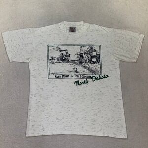 Vintage Oneita Power Single Stitch T-Shirt Size Medium White North Dakota